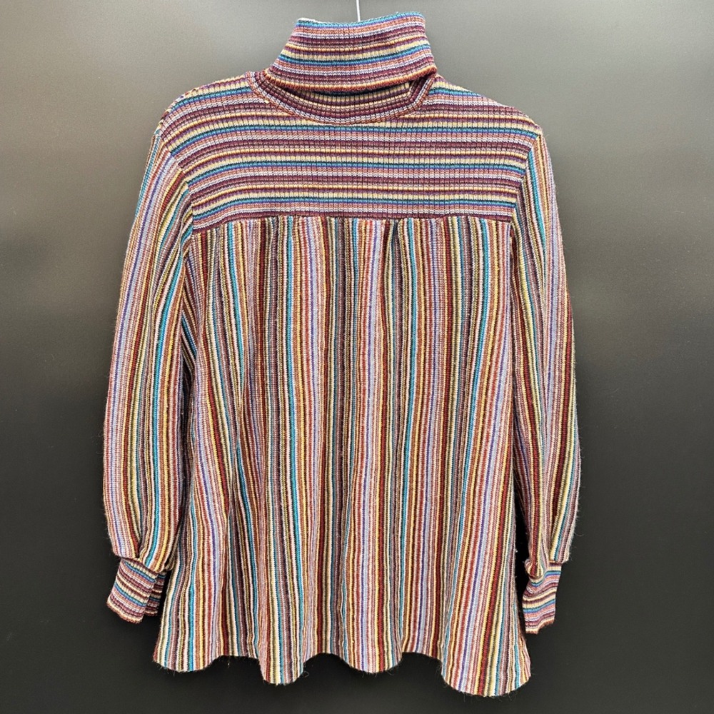 Great Times Vintage Turtleneck Sweater Multi Color Vertical Stripe Ribbed Knit